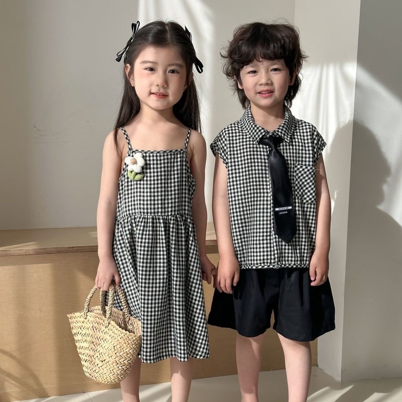 【BABY＆KID】夏新作 ブラックチェックセットアップ、ワンピースSK063022