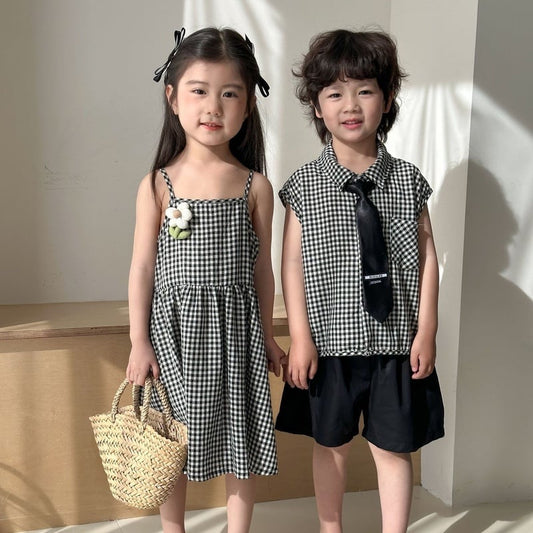 【BABY＆KID】夏新作 ブラックチェックセットアップ、ワンピースSK063022