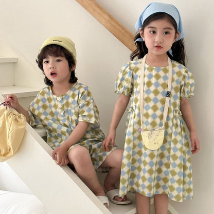 【BABY&KID】夏新作 チェッカーボードセットアップ、ワンピースSK063108