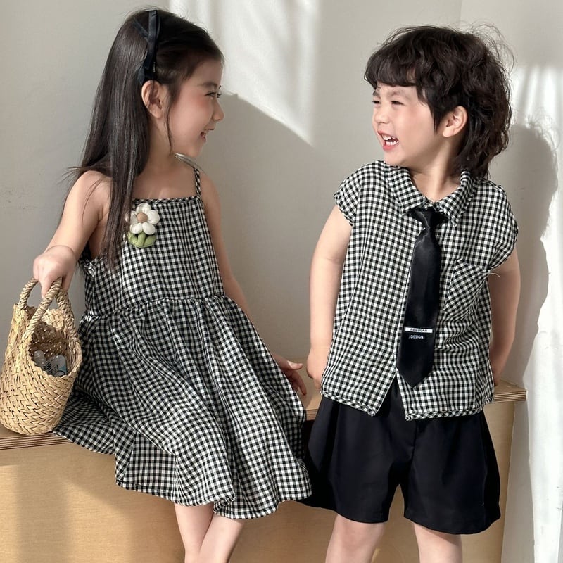 【BABY＆KID】夏新作 ブラックチェックセットアップ、ワンピースSK063022