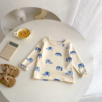【BABY&KID】ゾウ柄デニムサロペット、ゾウ柄ＴシャツSK062403