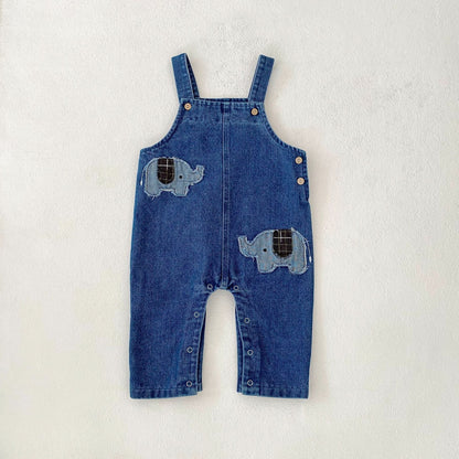【BABY&KID】ゾウ柄デニムサロペット、ゾウ柄ＴシャツSK062403