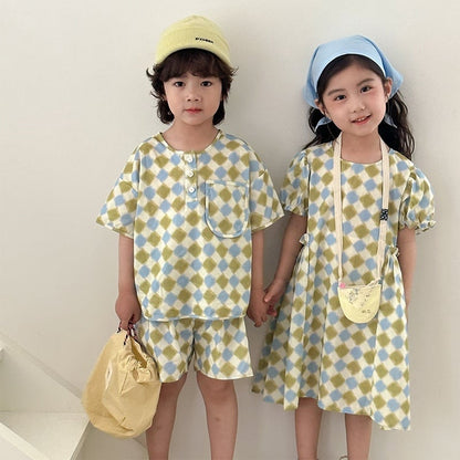 【BABY&KID】夏新作 チェッカーボードセットアップ、ワンピースSK063108