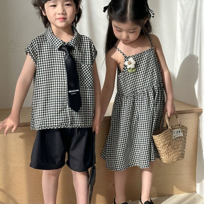 【BABY＆KID】夏新作 ブラックチェックセットアップ、ワンピースSK063022