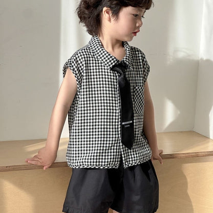 【BABY＆KID】夏新作 ブラックチェックセットアップ、ワンピースSK063022