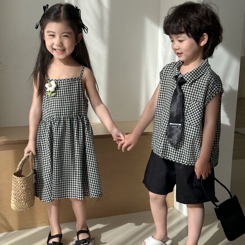 【BABY＆KID】夏新作 ブラックチェックセットアップ、ワンピースSK063022
