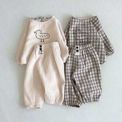 【BABY&KID】ミニマリズムレトロアヒルチェック柄セットアップSK062105