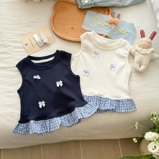 【BABY&KID】夏新作 蝶結び切替チェックフリルトップスTシャツSK092227