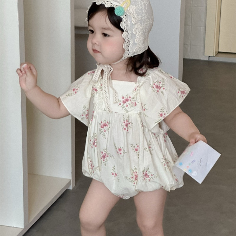 【BABY】夏新作 フラワー、ドット柄ロンパースSK082305