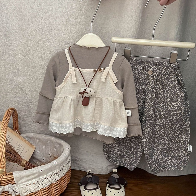 【BABY&KID】韓国風おしゃれキャミ&tシャツ、小花柄パンツSK100219