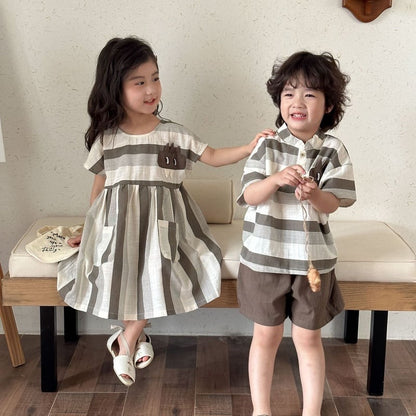 【BABY&KID】夏新作 ブラウンボーダーセットアップ、ワンピースSK0631011