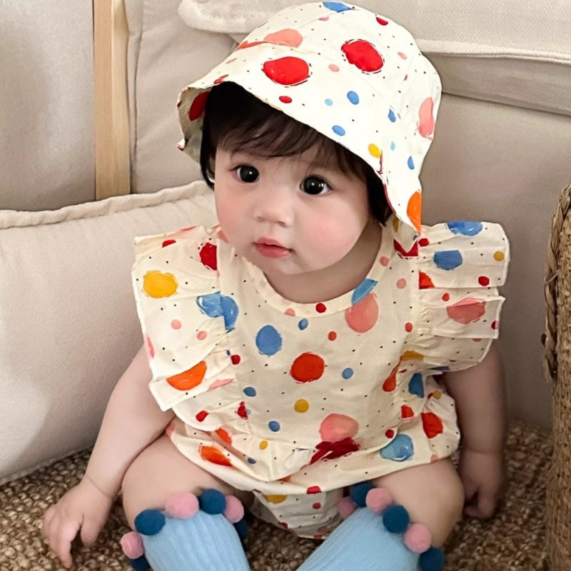 【BABY】夏新作 カラフルドットロンパース＆帽子SK092603