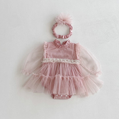 【BABY】チュールボリュームロンパース&ヘアバンドSK101106