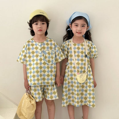 【BABY&KID】夏新作 チェッカーボードセットアップ、ワンピースSK063108