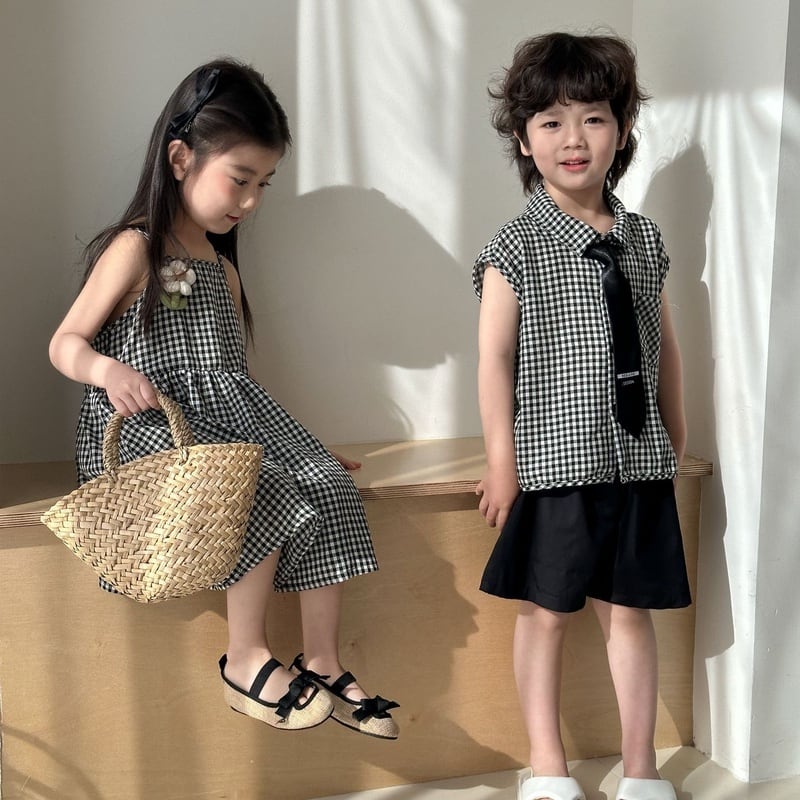 【BABY＆KID】夏新作 ブラックチェックセットアップ、ワンピースSK063022