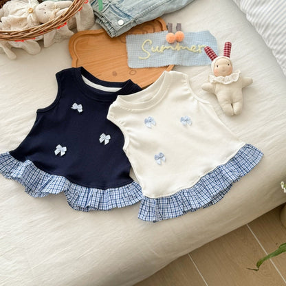 【BABY&KID】夏新作 蝶結び切替チェックフリルトップスTシャツSK092227
