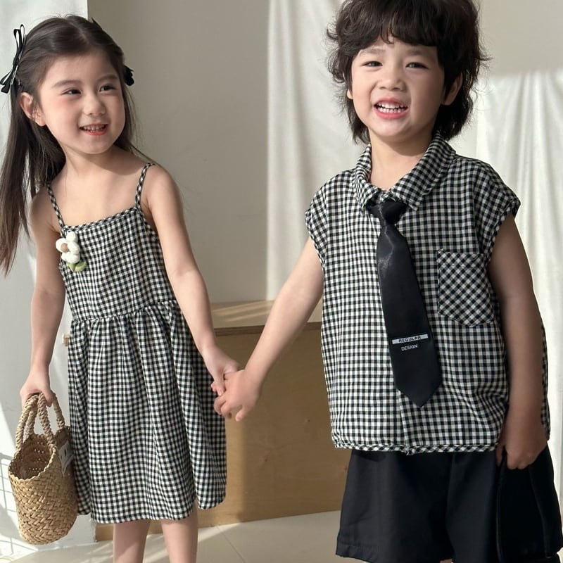 【BABY＆KID】夏新作 ブラックチェックセットアップ、ワンピースSK063022