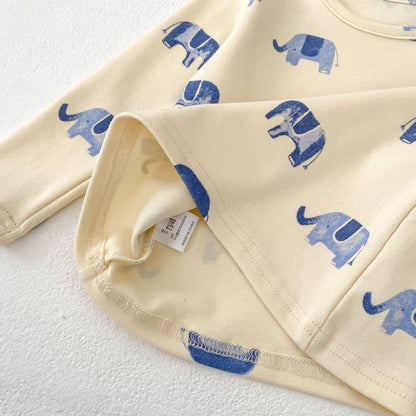 【BABY&KID】ゾウ柄デニムサロペット、ゾウ柄ＴシャツSK062403