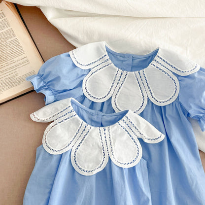 【姉妹服】夏新作 花びら襟ロンパース、ワンピースSK081623
