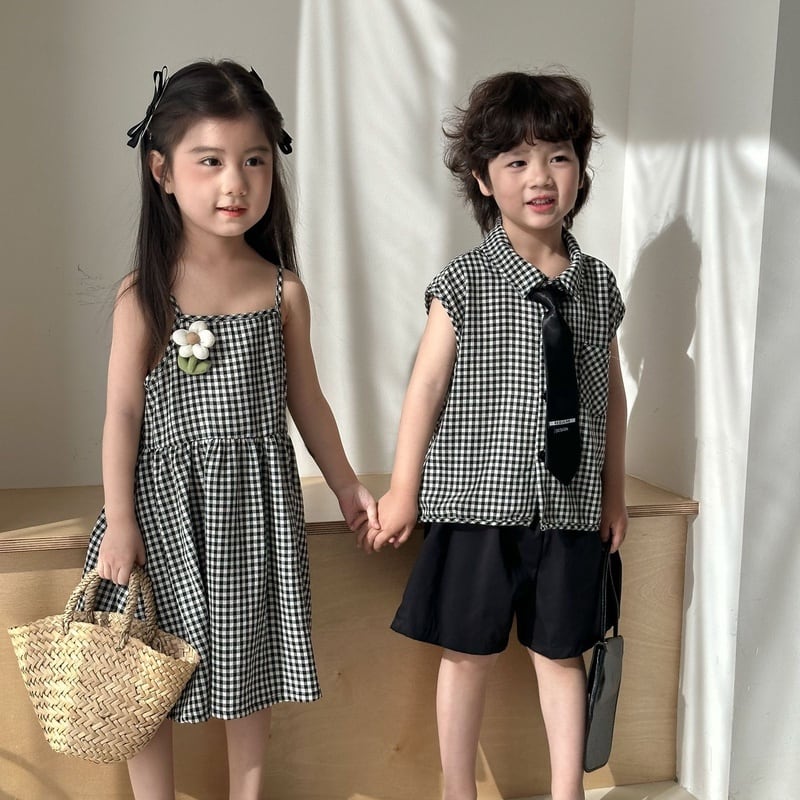 【BABY＆KID】夏新作 ブラックチェックセットアップ、ワンピースSK063022