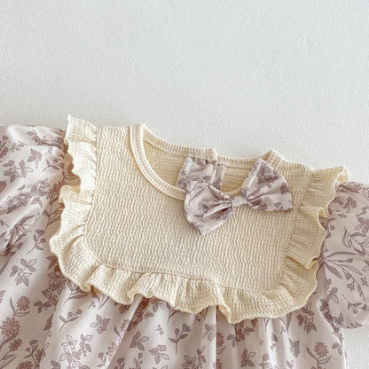 【BABY】夏新作 蝶結び付きパープル花ロンパースSK071004