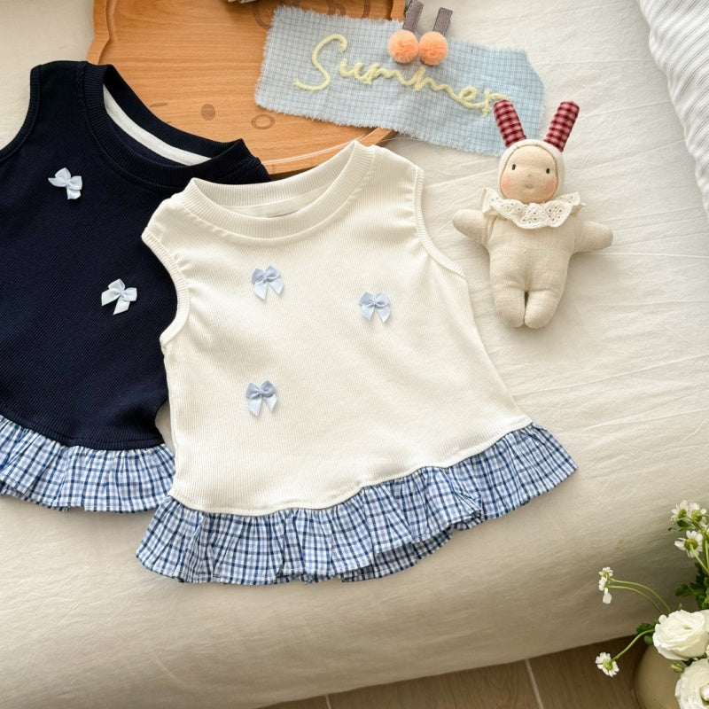 【BABY&KID】夏新作 蝶結び切替チェックフリルトップスTシャツSK092227
