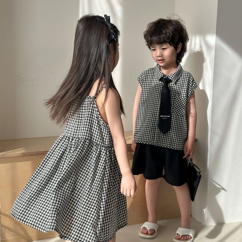 【BABY＆KID】夏新作 ブラックチェックセットアップ、ワンピースSK063022