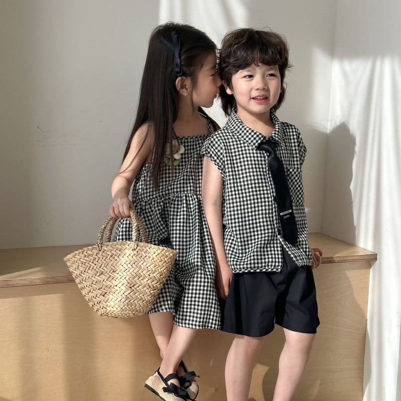 【BABY＆KID】夏新作 ブラックチェックセットアップ、ワンピースSK063022