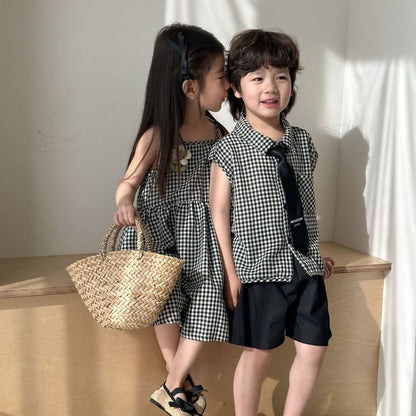 【BABY＆KID】夏新作 ブラックチェックセットアップ、ワンピースSK063022