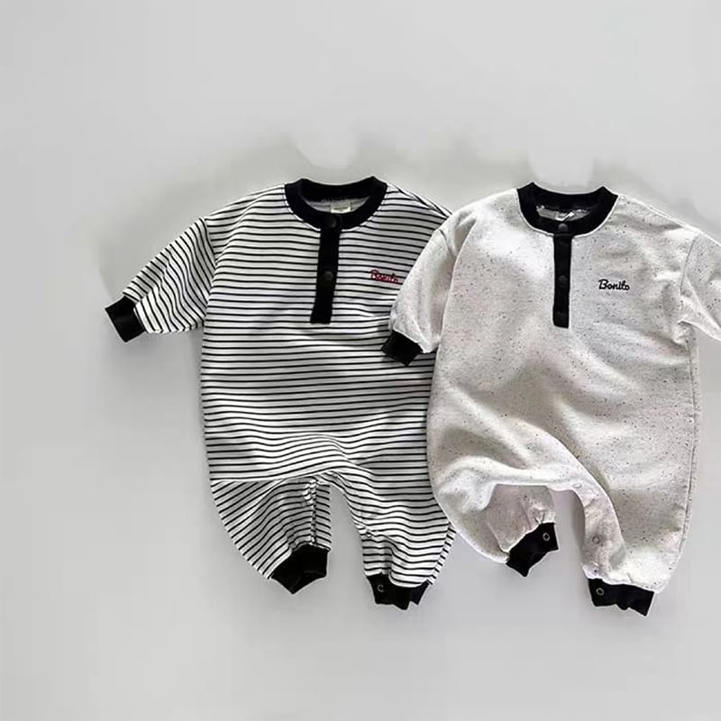 【BABY】英字ボーダーorノーカラーオールインワンSK062008