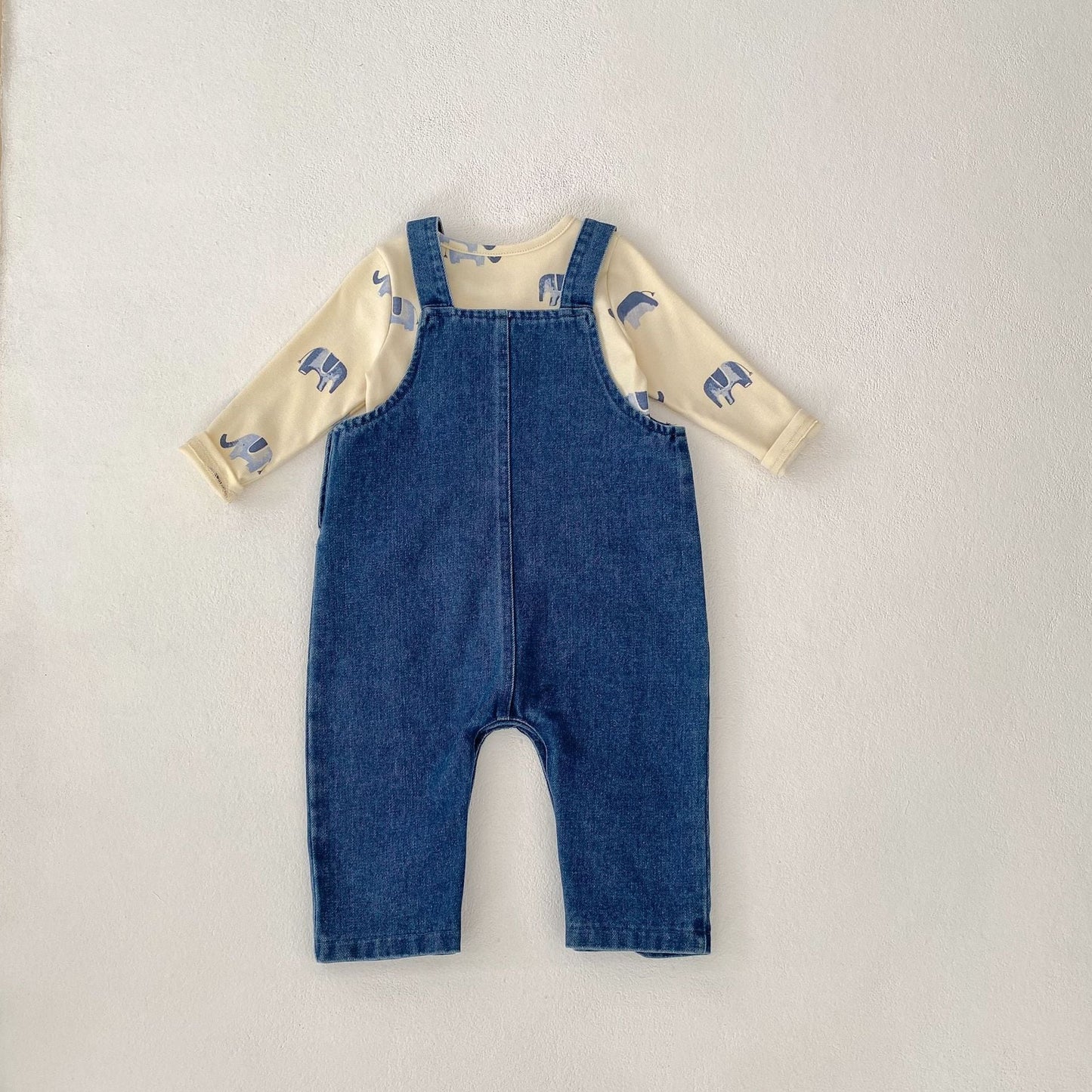 【BABY&KID】ゾウ柄デニムサロペット、ゾウ柄ＴシャツSK062403