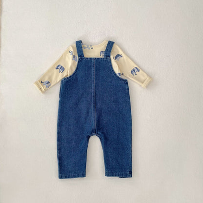【BABY&KID】ゾウ柄デニムサロペット、ゾウ柄ＴシャツSK062403