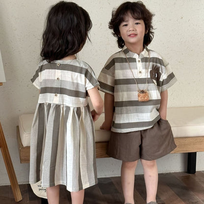 【BABY&KID】夏新作 ブラウンボーダーセットアップ、ワンピースSK0631011