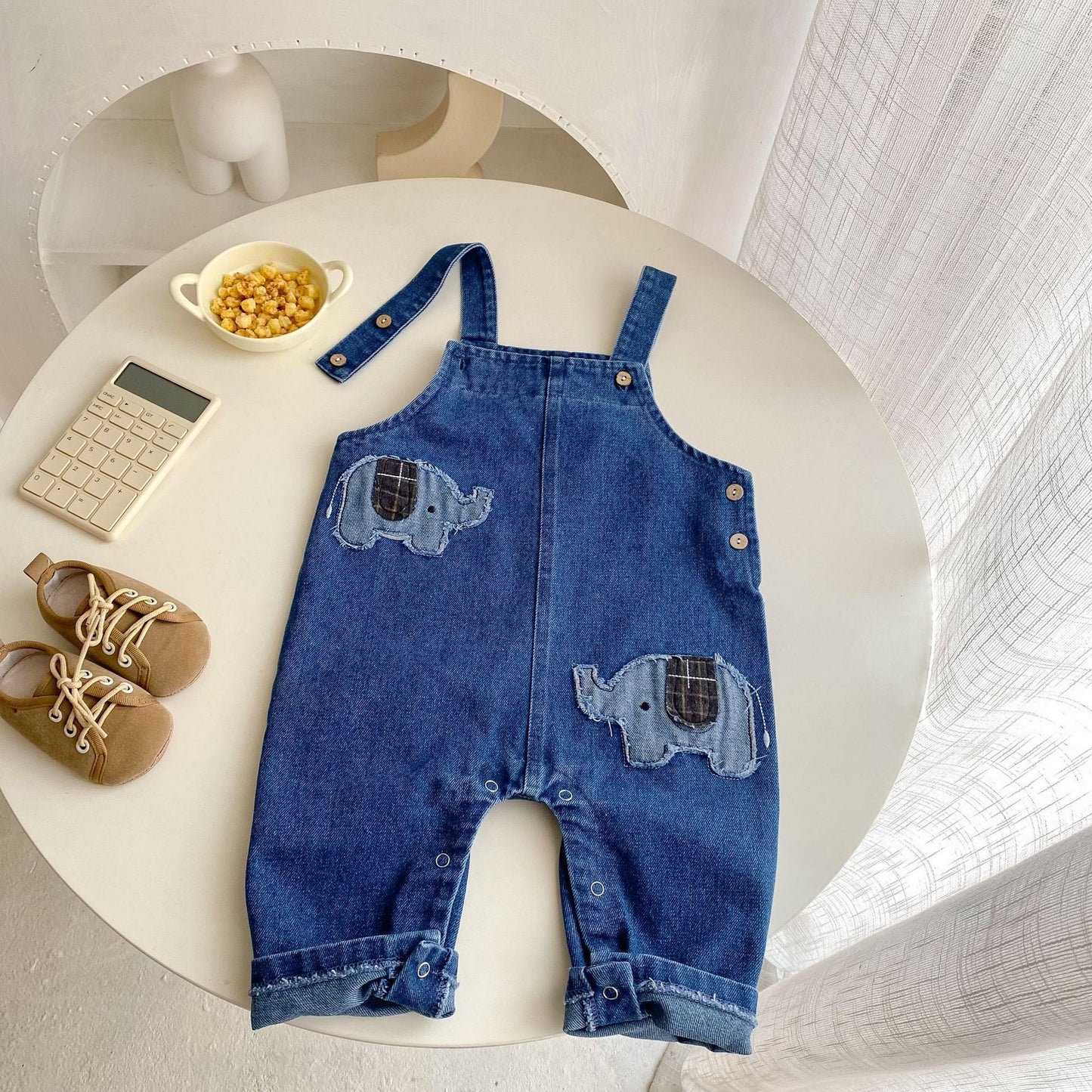【BABY&KID】ゾウ柄デニムサロペット、ゾウ柄ＴシャツSK062403