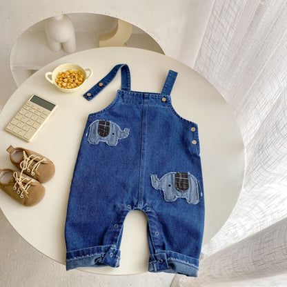 【BABY&KID】ゾウ柄デニムサロペット、ゾウ柄ＴシャツSK062403