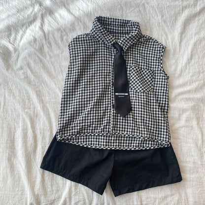 【BABY＆KID】夏新作 ブラックチェックセットアップ、ワンピースSK063022