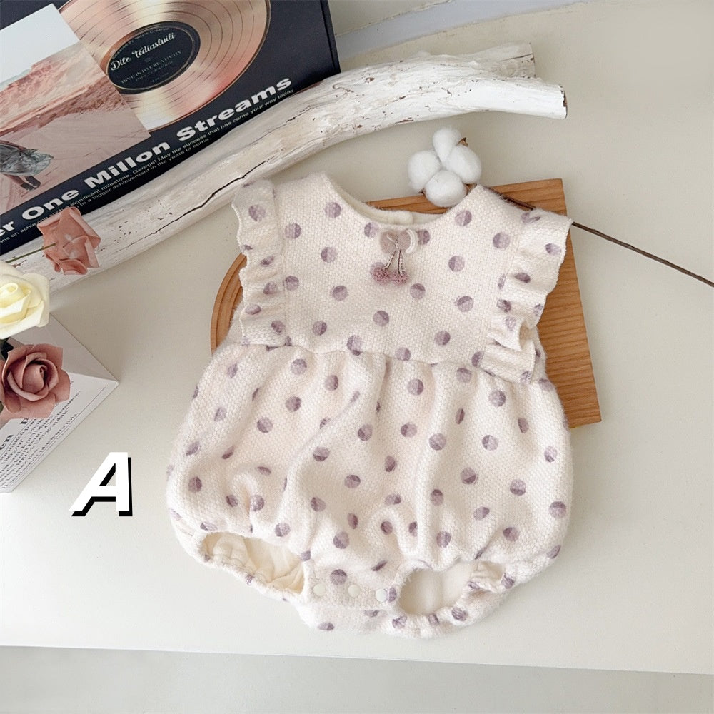 【BABY&KID】冬新作小さな飛び袖水玉ロンパースSK11301