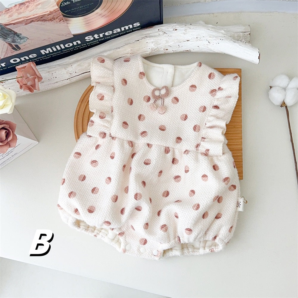 【BABY&KID】冬新作小さな飛び袖水玉ロンパースSK11301