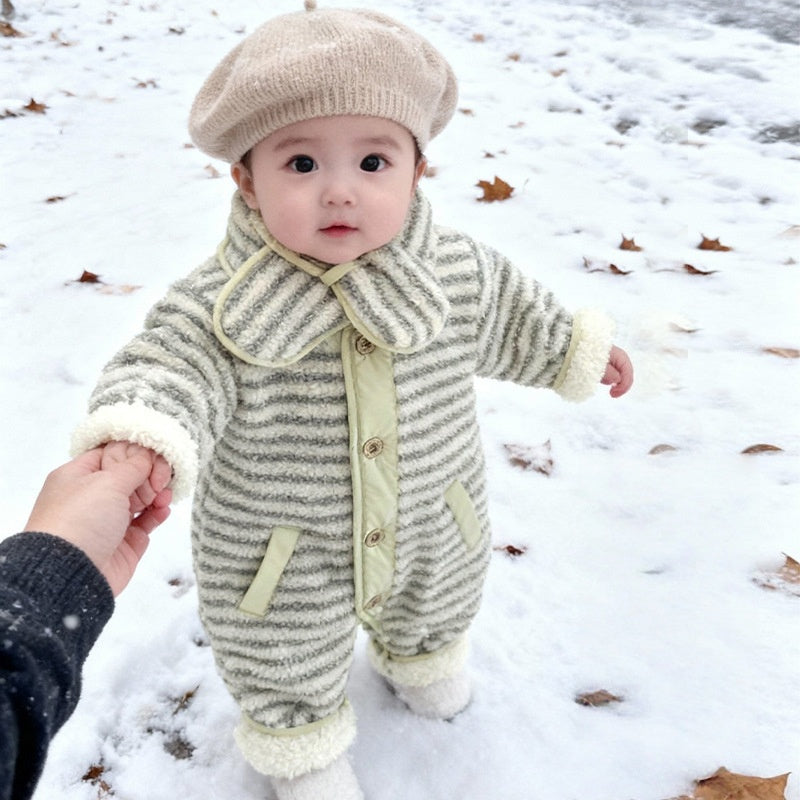 【BABY】冬新作グリーン×グレーボーダーカバーオール&マフラーSK103206