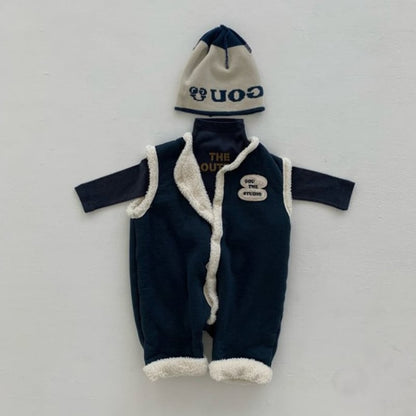 【BABY&KID】冬新作英字プリントフリース無袖オールインワン　全2色SK11387