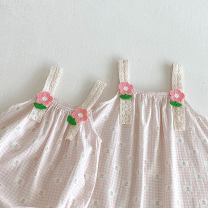 【姉妹服】夏新作 キャミフラワー柄ロンパース、ワンピースSK081633