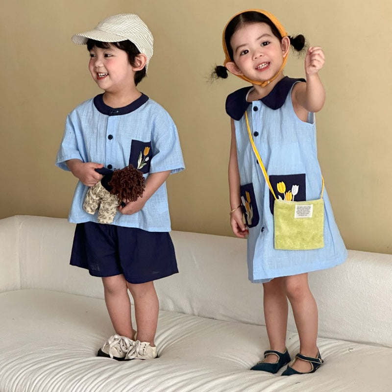 【BABY&KID】夏新作フラワー刺繍セットアップ、ワンピースSK104721
