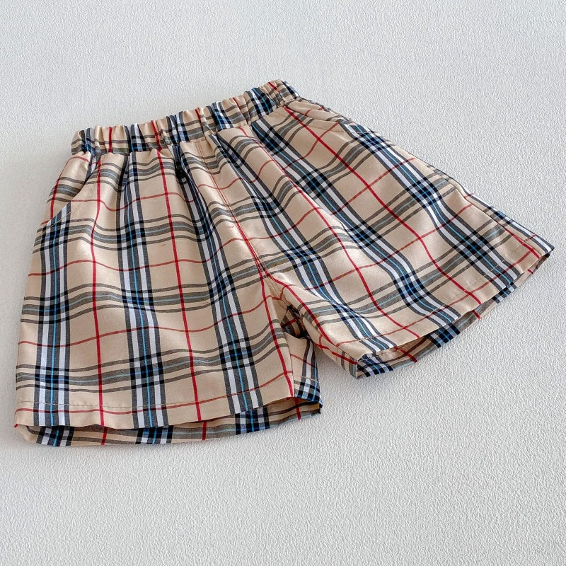 【BABY&KID】夏新作韓国風刺繍ロゴ半袖Tシャツ、チェックショートパンツSK105023