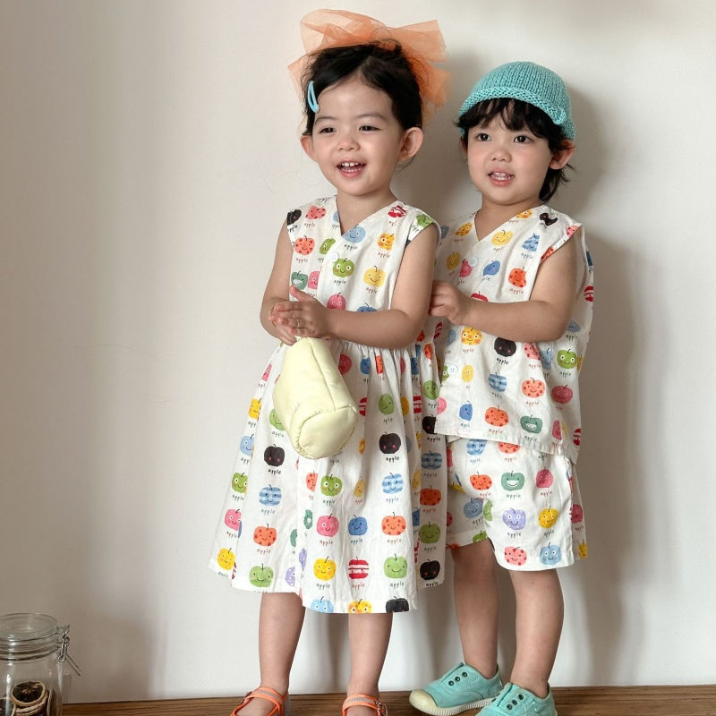 【BABY&KID】夏新作りんご総柄セットアップ、ワンピースSK104708