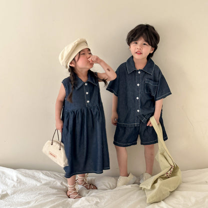 【BABY&KID】夏新作 デニムセットアップ、ワンピースSK063011