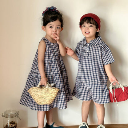 【BABY&KID】夏新作ネイビーチェックセットアップ、ワンピースSK104703