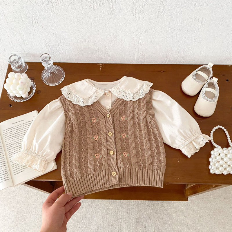 【BABY&KID】レトロ刺繍ニットベストSK092912