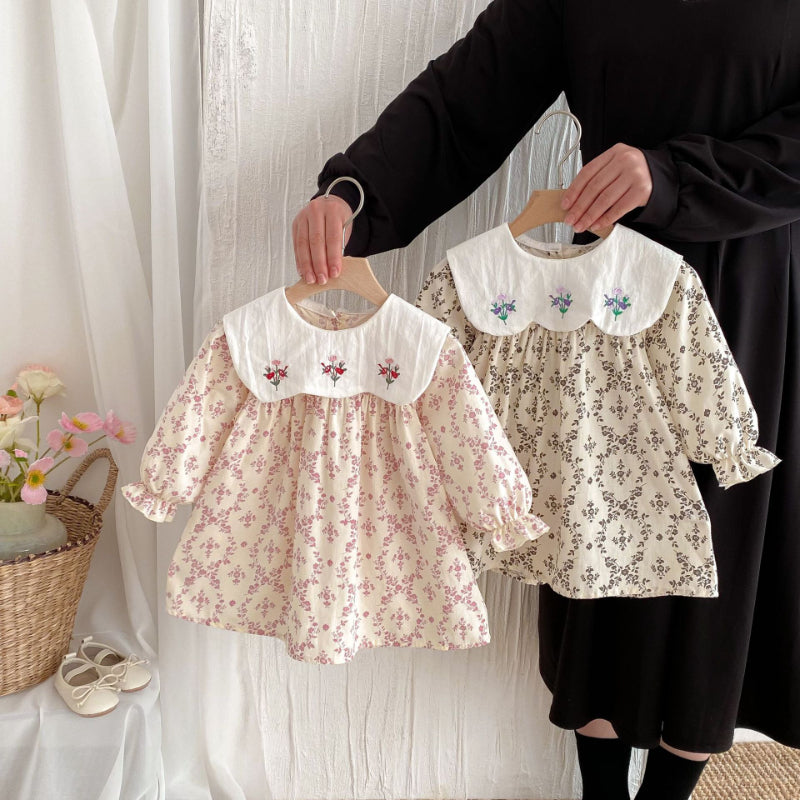 【BABY&KID】韓国風ドールカラー刺繍ワンピースSK011023
