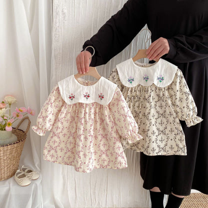 【BABY&KID】韓国風ドールカラー刺繍ワンピースSK011023