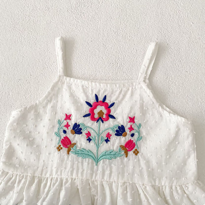 【BABY&KID】夏新作 フラワー刺繍キャミセットアップSK081608